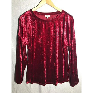 Womens Kori America Shirt Crushed Velvet Red Sweater Christmas Holiday Pretty